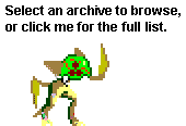 Kabutroid saying 'Select an archive to browse, or click me for the full list.'