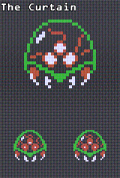 The Metroid beaded curtain, just a pixellated rendition of it, her template shrunk down with the title The Curtain at the top.