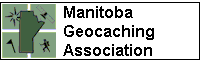 The province of Manitoba in dark green, saying Manitoba Geocaching Association