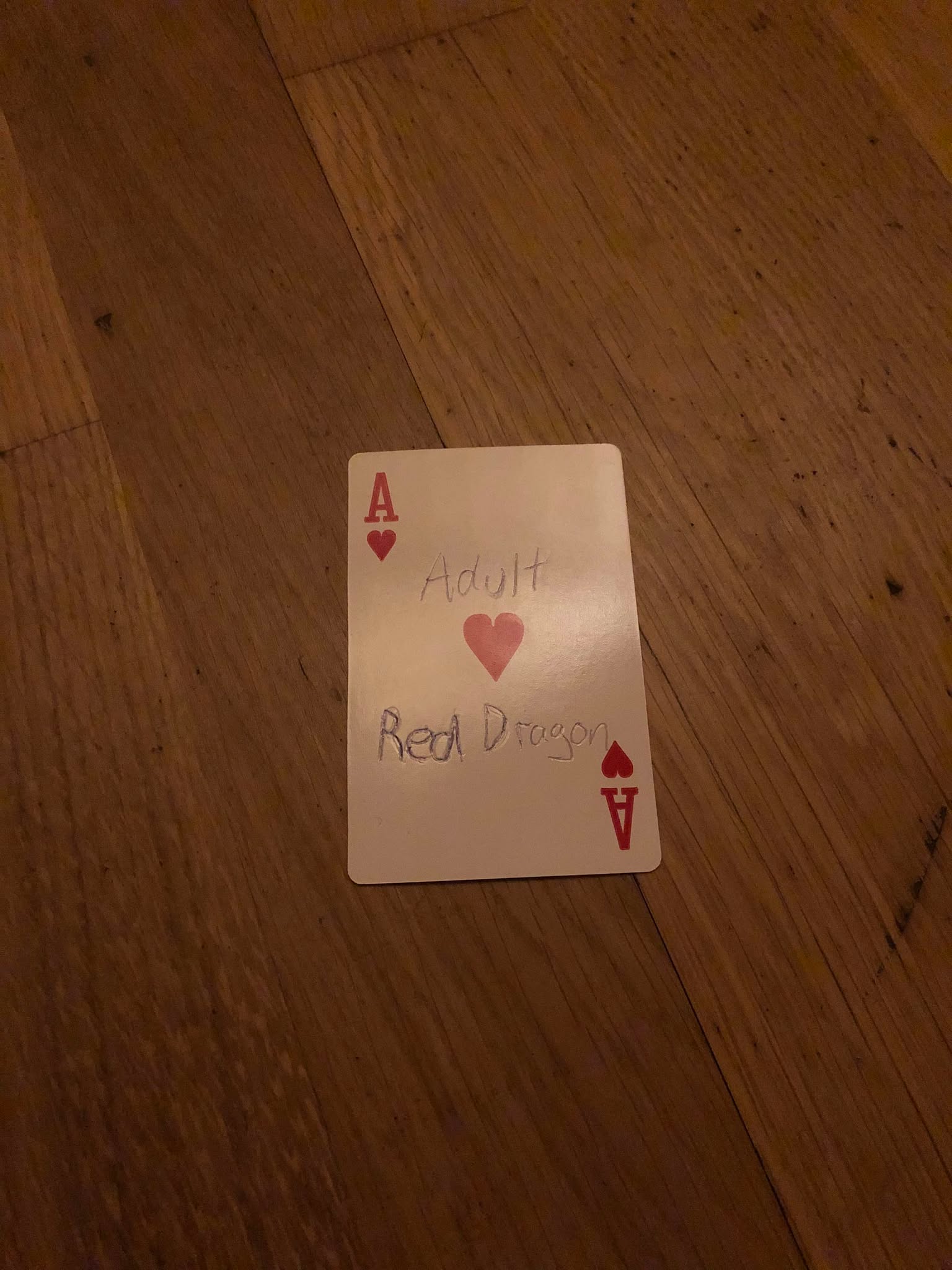 The ace of hearts, thrown to the floor in front of the creature.