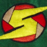 A felt Samus 'S' logo with a green background